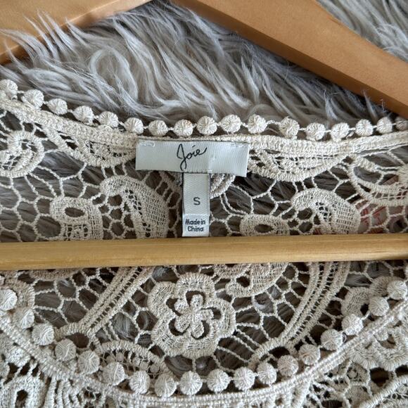Joie Crochet Boho Chic 100% Cotton Cream Top Size Small - Picture 5 of 6